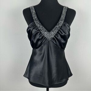 Vintage Y2K Betsy & Adam Black Satin Studded Going Out Sleeveless Top Womens 10
